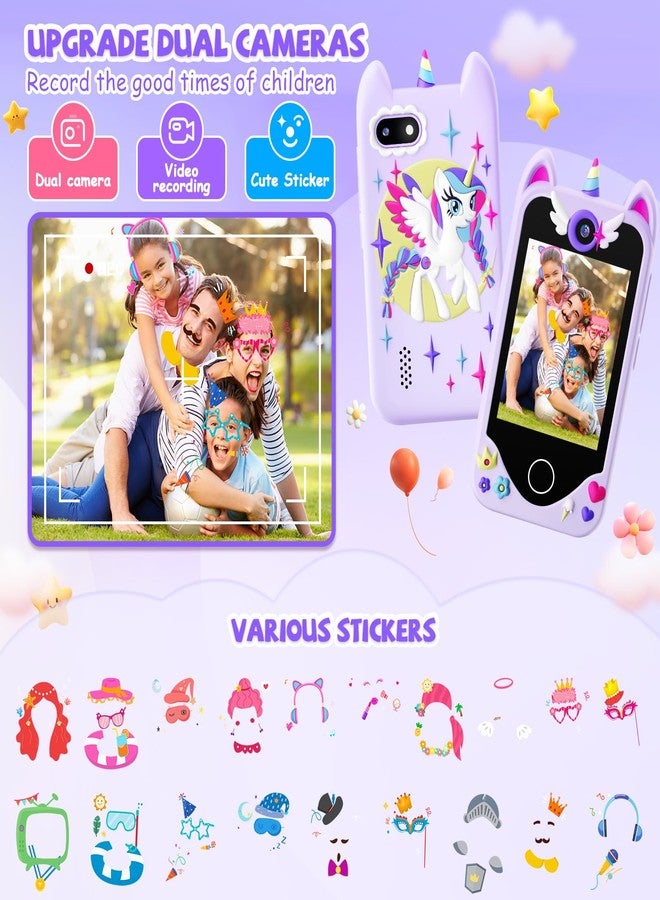 Yosfeng Kids Smart Phone for Girls Gifts - Toddler Christmas Birthday Gift for Age 3 4 5 6 Year Old, Kids Cell Phone Toy with Touchscreen, Dual Cameras, Learning, Kid Mp3 Player, Games with 32 GB Card - Image 4